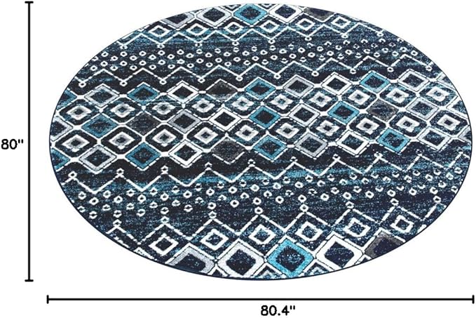 SAFAVIEH Amsterdam Collection 6'7" Round Navy / Beige AMS108N Moroccan Boho Non-Shedding Dining Room Entryway Foyer Living Room Bedroom Area Rug