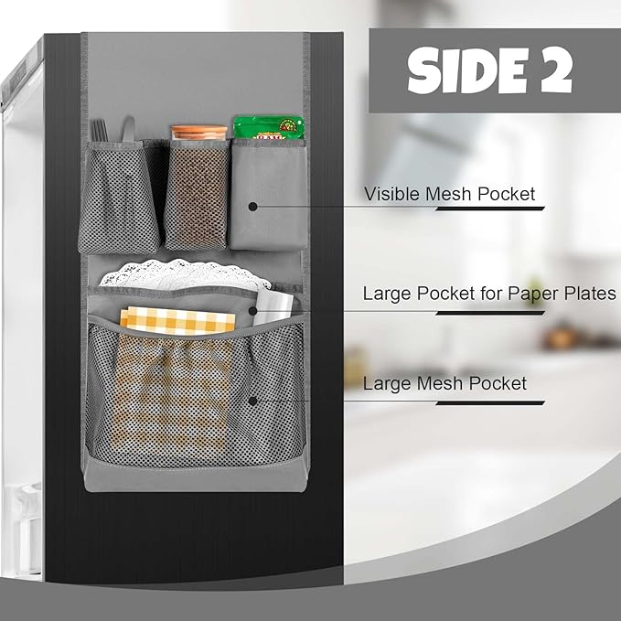 Weysat Mini Fridge Organizer with 14 Pockets Dorm Essentials Dust Cover for Household Refrigerators Mini Fridge Hanging Caddy Organizer Storage Bag for Kitchen Dorm Office Home School (Gray)