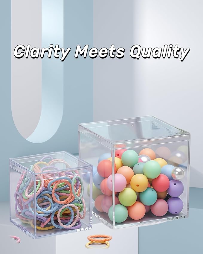 8pcs Acrylic Box, Small Acrylic Boxes with Lids, Small Storage Containers,Plastic Box for Gift, Mini Figures, Jewelry, Candy, and Cases for Collectibles 3.94/3.15in