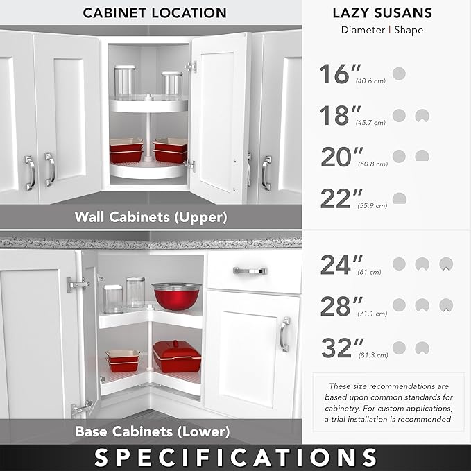 Rev-A-Shelf 24" Dual Full Circle Lazy Susan Organizer for Upper Corner Kitchen Cabinets, Plastic Home Storage 2 Tier Shelves, White, 6012-24-15-52