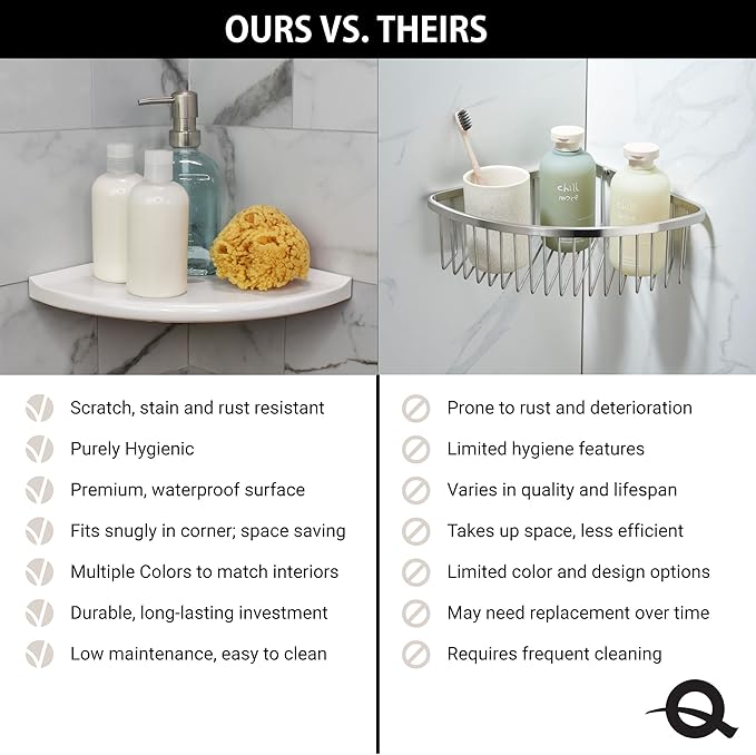 Questech 10" Corner Shower Shelf - Lugged for New Construction, Shower Organizer for Tiled Walls, Corner Caddy Soap Dish Bathroom Storage, Metro Lugged, Sand Matte