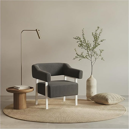 Grey Corduroy Accent Chair - Modern Upholstered Armchair for Living Room & Bedroom