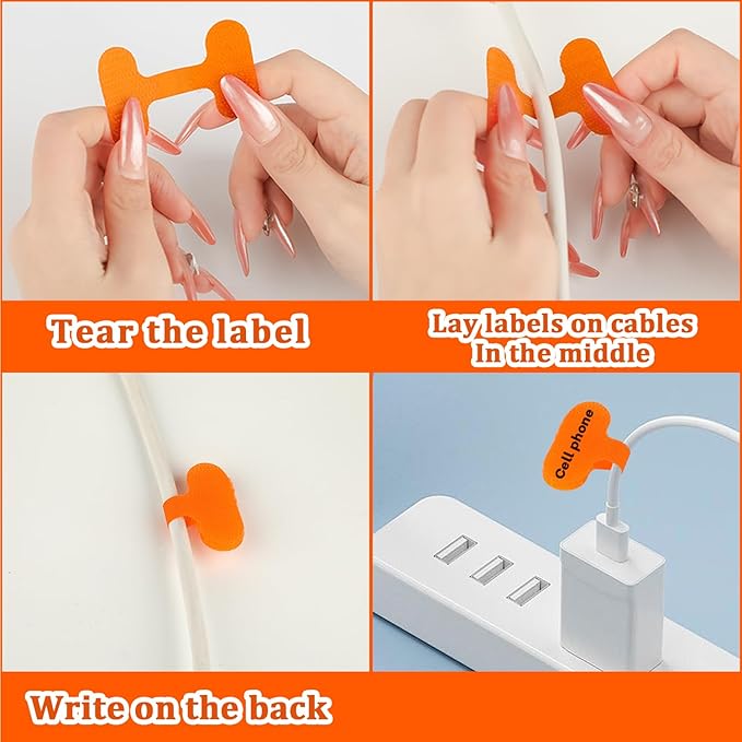 40Pcs Cable Cord Labels, Multi Color Cord Labels Wire Labels, Write On Cable Tags Wire Tags for Cable Management and Identification, Reusable Self-Adhesive Nylon Wrap-It Cable Label (4 Colors)