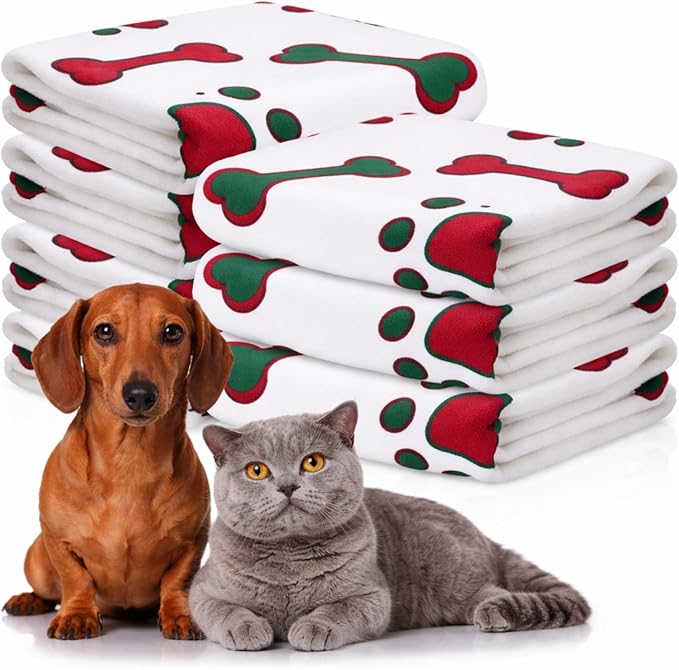 8 Pcs Dog Towels for Drying Dogs Cats Pet Towels Bulk Puppy Microfiber Quick Drying Paw Bath Bathing Supplies Absorbent for Medium Pets (Red Green,40 x 24 Inch)