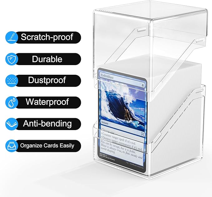 2 Pack Card Deck Boxes, Deck Case and 200Pcs Card Sleeves with Dividers, Standard Clear Commander Cards Storage Box Perfect Fit for MTG, Sport, Trading Cards (White)