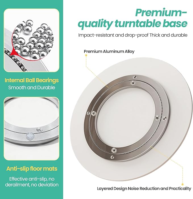 23.6" Lazy Susan Turntable – 360° Sinteredstone Silent Anti-Slip Turntable, Table Top Centerpiece for Kitchen, Pantry, Spice Rack, Refrigerator & Dining Table, White