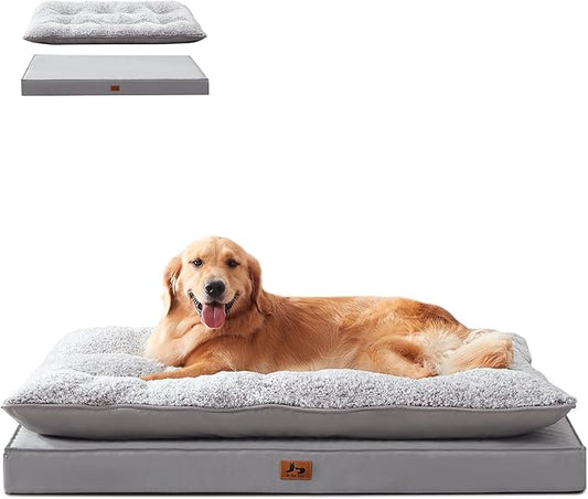 Orthopedic Dog Bed for Ctrate, Waterproof PillowTop Pet Bed for Medium Large Size Dogs, Egg-Crate Foam Dog Crate Mat with Removable Washable Cover, 2-Layers Kennel Pad 47"L x 39"W, Light Grey
