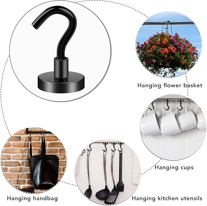 E BAVITE Magnetic Hooks, Strong Magnet Cruise Hook for Hanging, Grill, Towel, Home, Kitchen, Workplace, Office and Garage - 45 Pack（Black）