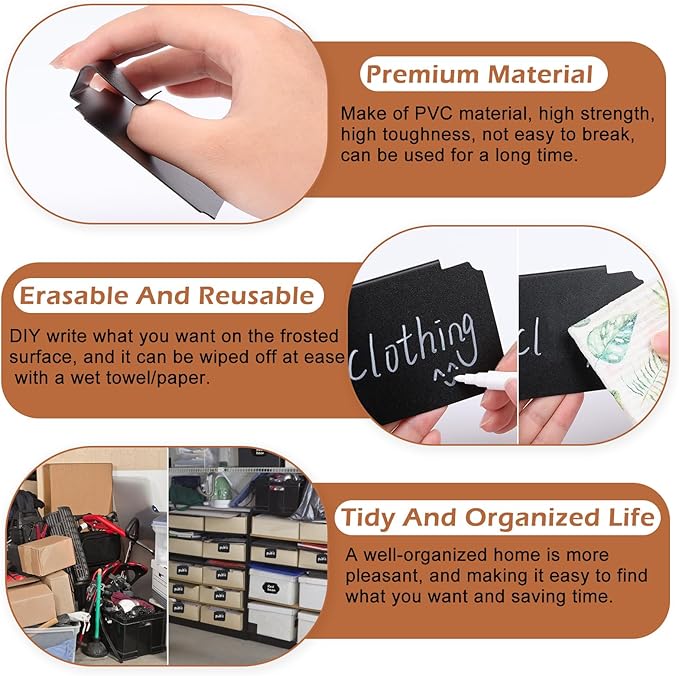 62Pcs Labels for Storage Bins, Including 20 Erasable Basket Labels Clip on Holder Removable PVC Bin,40 Pantry Labels, and 2 Chalk Marker Labels for Organizing Containers Drawer Basket Tags