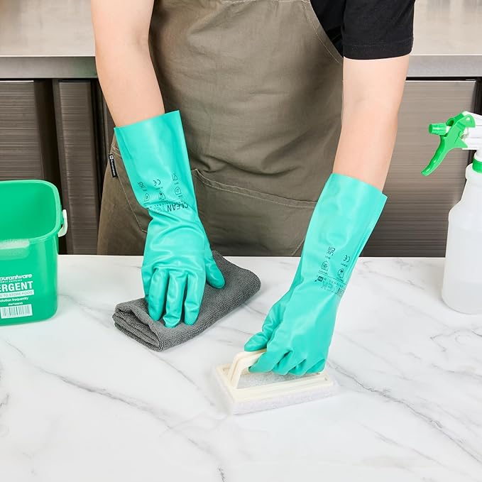 Nitrile Gloves 10 Count 15 mil Chemical Resistant Gloves Abrasion-Resistant Kitchen Cleaning Latex-Free Green