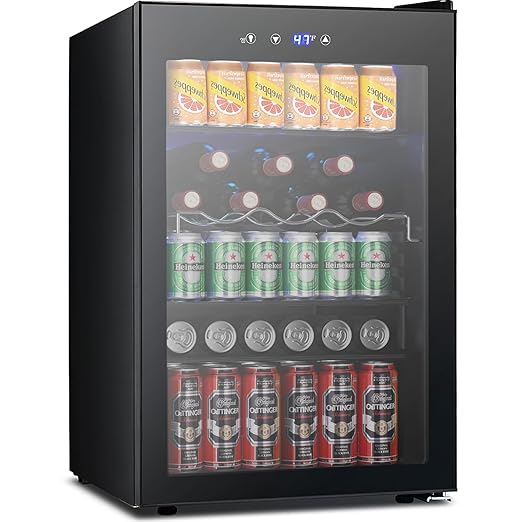 COWSAR Beverage Refrigerator, 145 Can Mini Fridge Glass Door for Soda Beer, ETL Approved Stainless Steel Wine Fridge with Temperature Display, LED Light for Home, Office, Bar, 4.5 cu.ft
