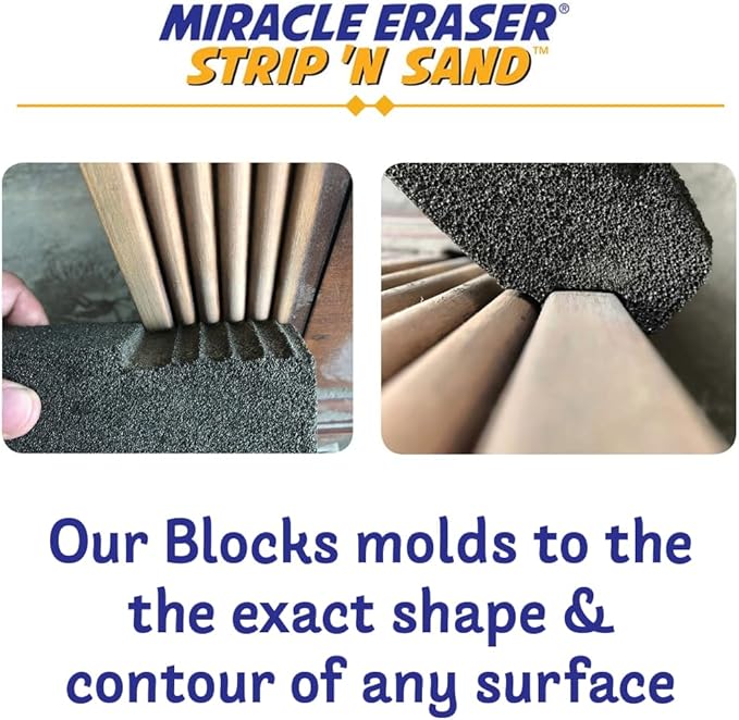 Strip 'N Sand Paint Remover 18 Blocks | Non‑Toxic, Chemical‑Free Paint & Varnish Stripper | Contour Sanding Blocks for Wood, Metal & Masonry | Ideal for Kitchen Cabinets, Furniture