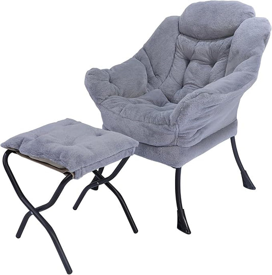 Kokel Lazy Chair with Folding Ottoman,Living Room Chairs, Accent Contemporary Lounge Chair, Single Steel Frame Leisure Sofa Chair with Armrests and A Side Pocket (TM10GRAY)