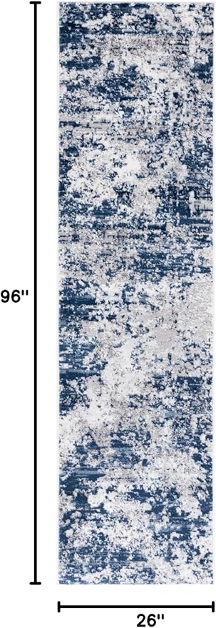 SAFAVIEH Amelia Collection Runner - 2'2" x 8', Ivory & Navy, Modern Abstract Design, Non-Shedding & Easy Care, Ideal for The Living Room, Dining, Bedroom (ALA705A)