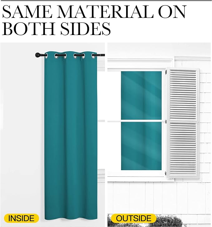 NICETOWN Room Darkening Curtains 63 inch Length 2 Panels, Thermal Insulated Grommet Blackout Curtains for Modern Casual Elegant Bedroom Kids Room Theme Decoration (Peacock Teal, 2 Pieces, W34)