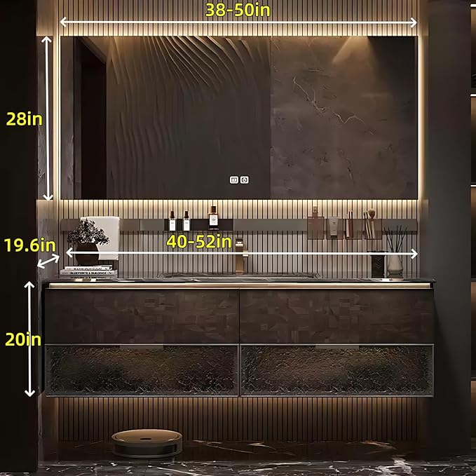 40in Luxury Bathroom Vanities - Bathroom Vanity with Sink, Wall-Mounted Storage with 2 Large Side Cabinets Intelligent Defogging & Led Lights | Multi-Layer Solid Wood