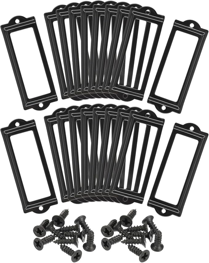 uxcell Metal Label Holders, 83x30mm 40pcs File Name Card Tag Label Holder Frame for Office Library Drawer Cabinet Shelves, Black