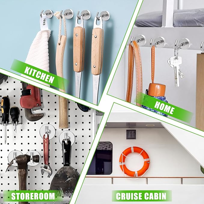 MIKEDE Heavy Duty Magnetic Hooks for Refrigerator Hanging, Magnetic Hanger for Cabins, Grill - 5 Pack，30lbs+