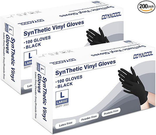 Disposable Gloves Large, Nitrile and Vinyl Blend Material Gloves, Latex Free 4 Mil 200 Pc Food Grade Glove for Cleaning, Food Prep,Hair Dye,Tattoo, Black