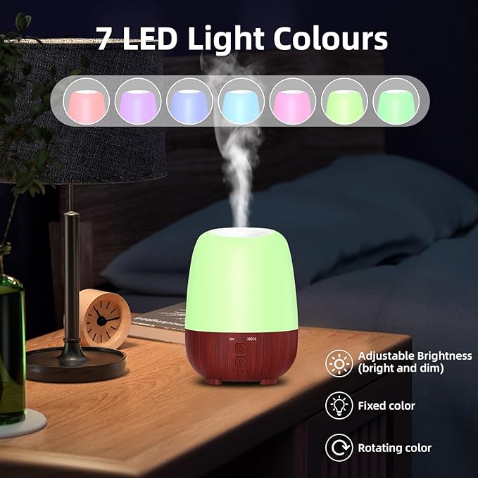 Cordless Essential Oil Diffuser, 150ml Rechargeable Battery-Operated Quiet Aromatherapy Diffuser with 7-Hour Runtime, 7-Color LED Light & 2 Timer Settings for Bedroom, Living Room, Bathroom