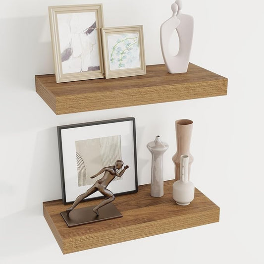Dreamland 16 Inches Floating Shelves for Wall,6.7 Inch Deep Floating Shelves Set of 2, Large Display & Storage Shelf, Wall Shelf for Bathroom Bedroom Living Room Kitchen Office,Walnut