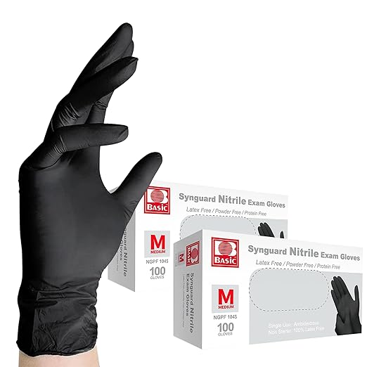 Jointown Basic Medical BLACK Nitrile Exam Gloves, 4 Mil,- Latex-Free & Powder-Free - NGPF1045 (2 boxes of 100), Medium