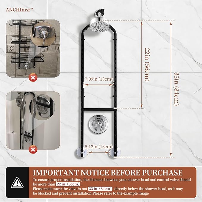 Adjustable Hanging Shower Caddy for Handheld Showerhead, 3-Tier Rustproof Shower Rack Baskets, Anti-Swing Hanging Shower Organizer for Bathroom Storage with 2 S-Hooks, Large Capacity, Black