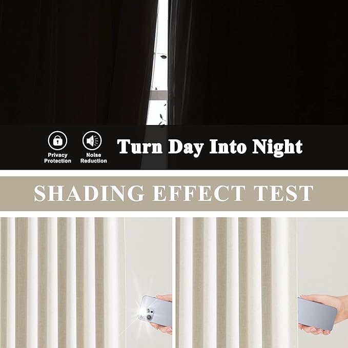 Vision Home Natural Pinch Pleated Full Blackout Curtains Linen Blended Room Darkening Window Curtains 84 inch for Living Room Bedroom Thermal Insulated Pinch Pleat Drapes with Hooks 1 Panel 60"Wx84"L