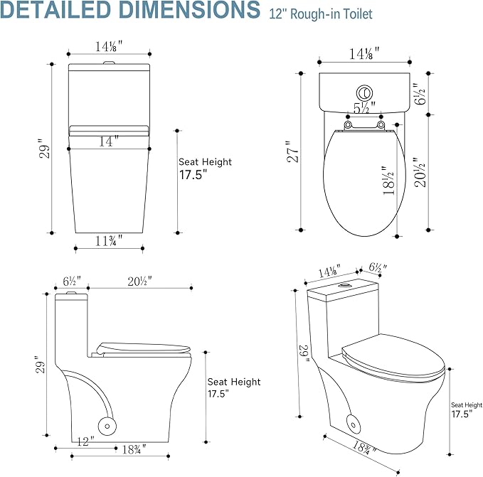 17 Inch Elongated Modern Tall Toilet for Bathroom, Tornado Flush One Piece ADA High Toilet, Dual Botton 1.0/1.28 GPF, Chair Height, Comfort Bowl Heigh 16.5", Seat Height 17.5", White