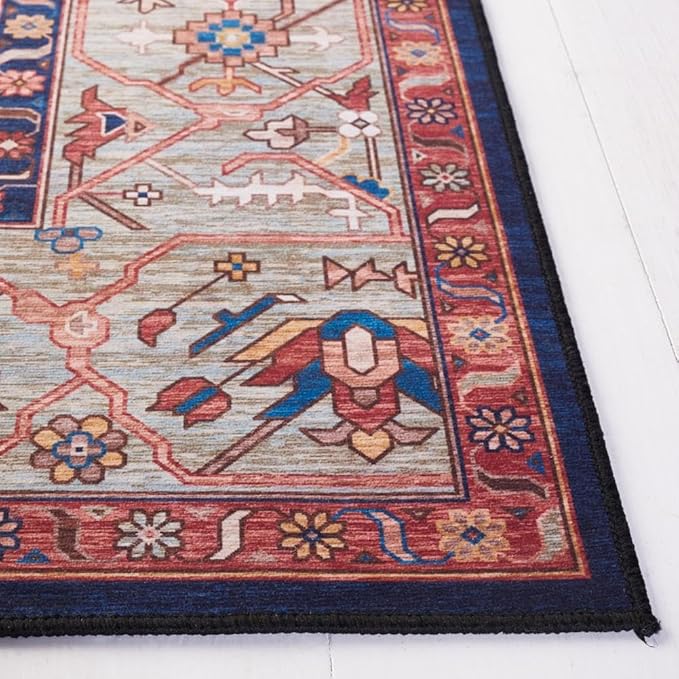 SAFAVIEH Washable Rug Tucson Collection - 2'6" x 4', Rust & Blue, Slip Resistant & Easy to Clean, Ideal for Living Room, Bedroom, Dining Space (TSN153P)