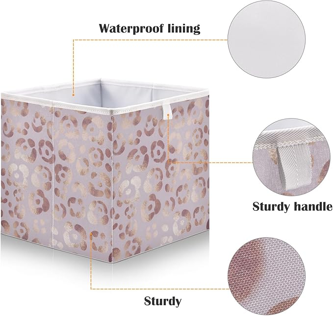 Bolaz Leopard Print Cheetah Rose Gold Closet Organizers Storage Cubes Storage Bins Shelf Baskets Containers for Home Kids Room Toys Office,Rectangle