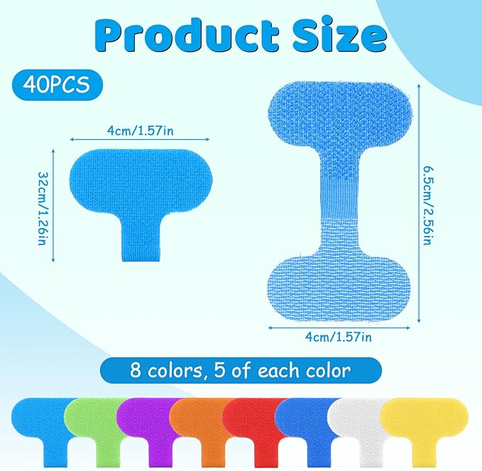 40 PCS Electronic Cable Identification Tags Multi-Color Fastening Cable Ties Write On Cord Labels Reusable Self-Adhesive Wrap-It Cables Label for Organizing Wires and Cables Management Identification