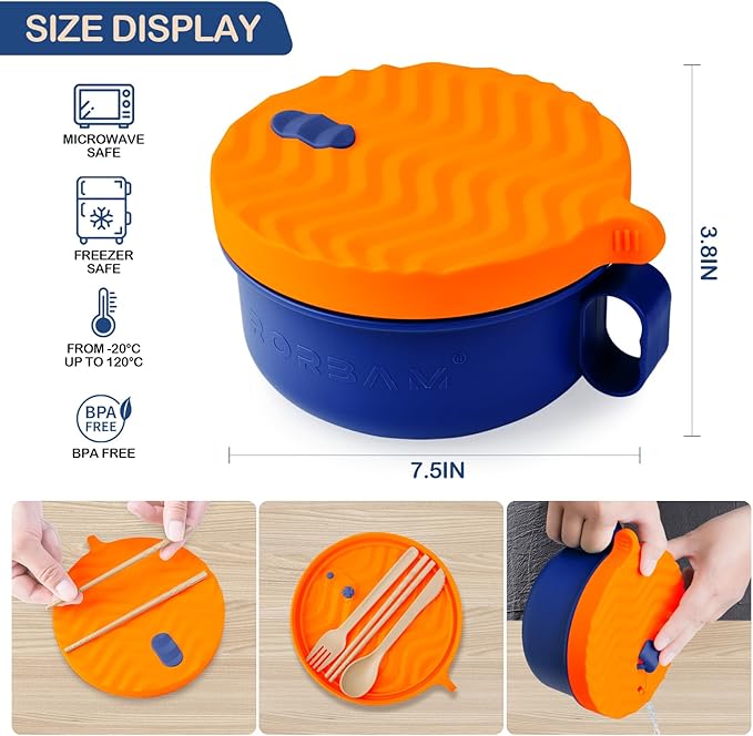 Ramen Cooker,Microwave Ramen Bowl,Ramen Noodle Bowl 48 oz, College Dorm Room Essentials for Girls for Boys, Apartment Essentials, BPA-Free. (orange)