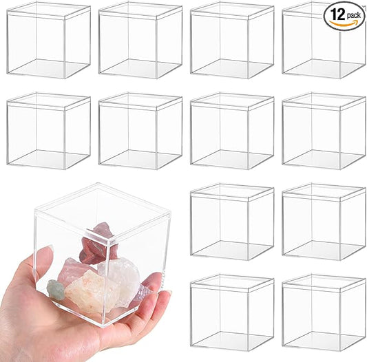 12 Pcs Clear Acrylic Box with Lid, Decorative Plastic Display Box, Acrylic Gift Boxes Mini Acrylics Containers Tiny Square Boxes Clear Storage Containers for Candy Jewelry Cosmetics 3x3x3 Inch