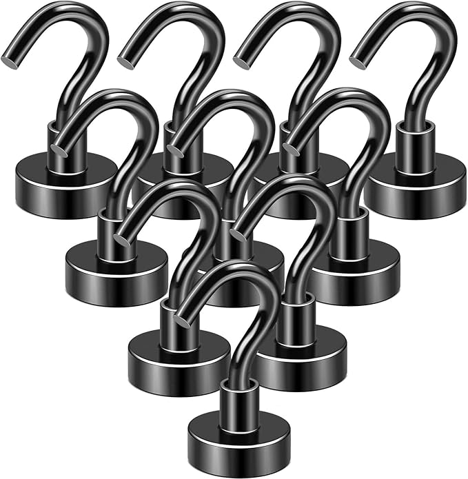 DIYMAG Magnetic Hooks,10pack Magnet Hook Essentials Strong Heavy Duty Magnetic Hooks for Hanging Kitchen Refrigerator Classroom Cruise Cabins Accessories Hooks Black