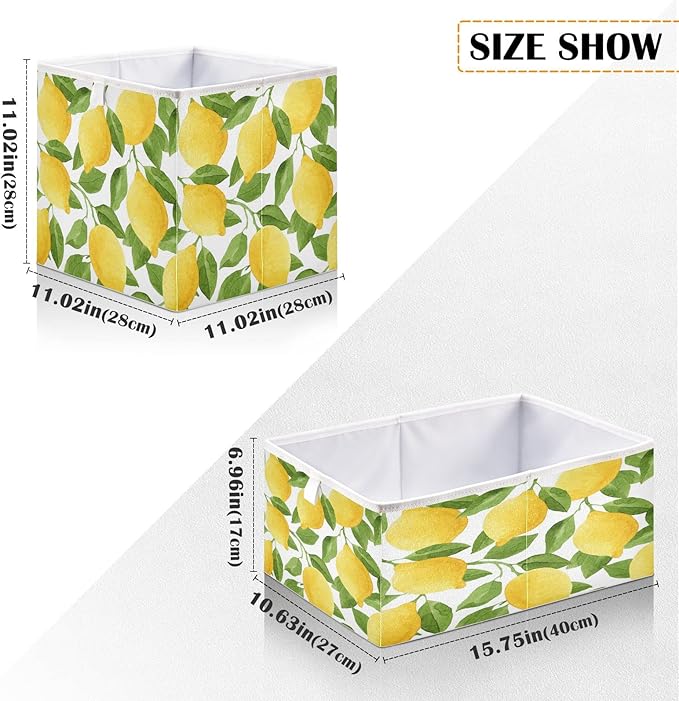 Bolaz Yellow Lemon Closet Organizers Storage Cubes Storage Bins Shelf Baskets Containers for Home Kids Room Toys Office,Square