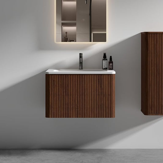 Bathroom Vanity with Sink,Large Storage Wall Mounted Floating Bathroom Vanity with Overflow for Modern Bathroom, One-Piece Sink Basin Minimalist Bathroom Sink Cabinet