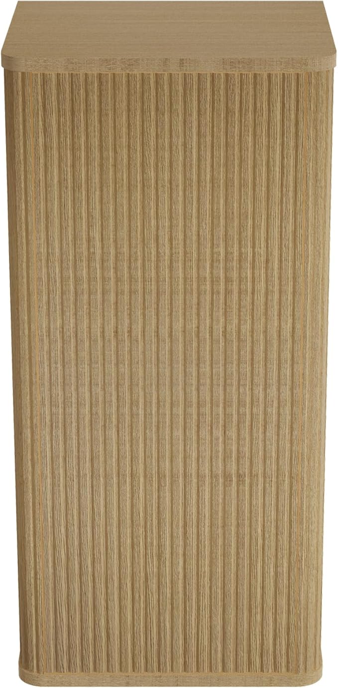 Striped Floating Bathroom Side Cabinet Wall-Mounted Storage for Small Spaces Pre-Assembled with Safe Curvy Design Push-Open Door (Natural Oak, Side Cabinet)