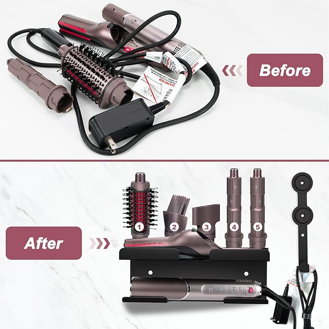 Wall Mount Holder for Shark FlexFusion and for Shark Flex Style, Hair Tool Organizer Rack with Cord Hanger for Accessories, Curlers, Brushes, Diffuser, Bathroom Storage, Space Saving