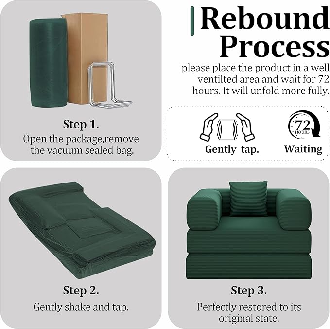 Folding Sofa Bed, 2 in 1 Convertible Sofas to Lounger Comfy Single Bean Bag Chair Floor Portable Foldable Sleeper Lazy Futon Couch Chair for Bedroom, Living Room (Green, 35.43" Single Sofa)