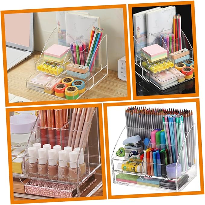 Garneck Acrylic Desk Organizer Drawer for Makeup Cosmetics and Office Supplies Multi-compartment Storage Box for Home and Vanity Use