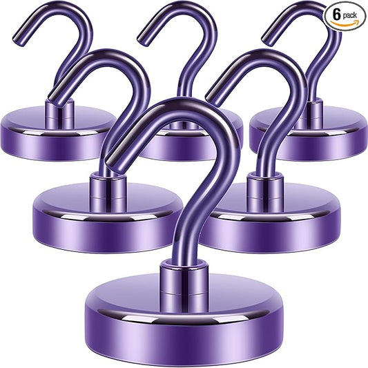 Neosmuk Magnetic Hooks,Heavy Duty Earth Magnets with Hook for Refrigerator, Extra Strong Cruise Hook for Hanging, Magnetic Hanger for Curtain, Grill(Purple, 6 Pack)