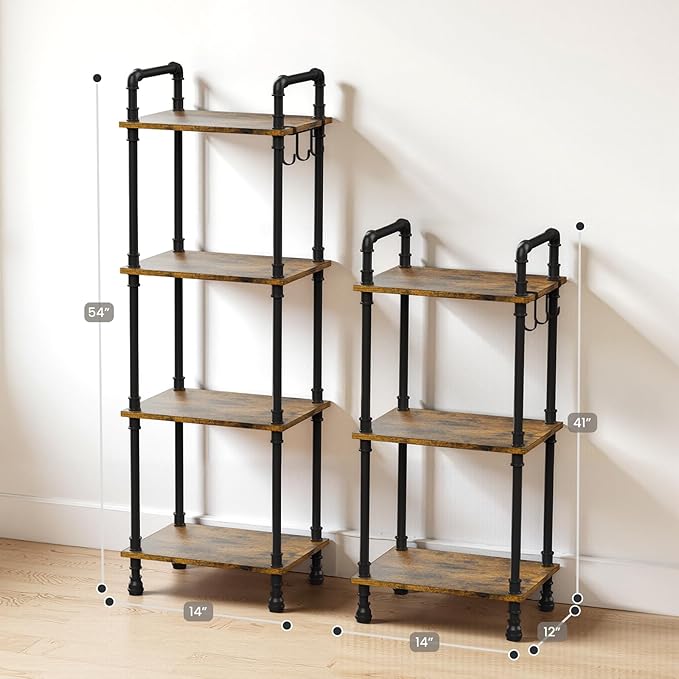 Aduanbang 4-Tier Industrial Pipe Ladder Shelf, Vintage Style Bookshelf, Freestanding Storage Rack Organizer for Living Room, Bedroom, Kitchen (Brown(3-Tier))