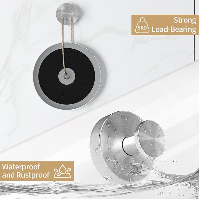 Suction Cup Hooks for Shower, Heavy Duty Towel Hooks for Walls No Damage, Modern Shower Suction Hooks for Kitchen Bathroom Wall, Glass, Mirror, Tile, Hanging Towels Robes, Brushed Nickel (2 Pack)