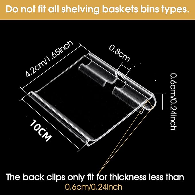 50pcs Labels for Storage Bins Plastic Label Clip, Basket Labels Clip On Wire Shelf Price Label Holder Merchandise Sign Display Holder, 50pcs Label Insert Included (3.54IN*1.57IN)