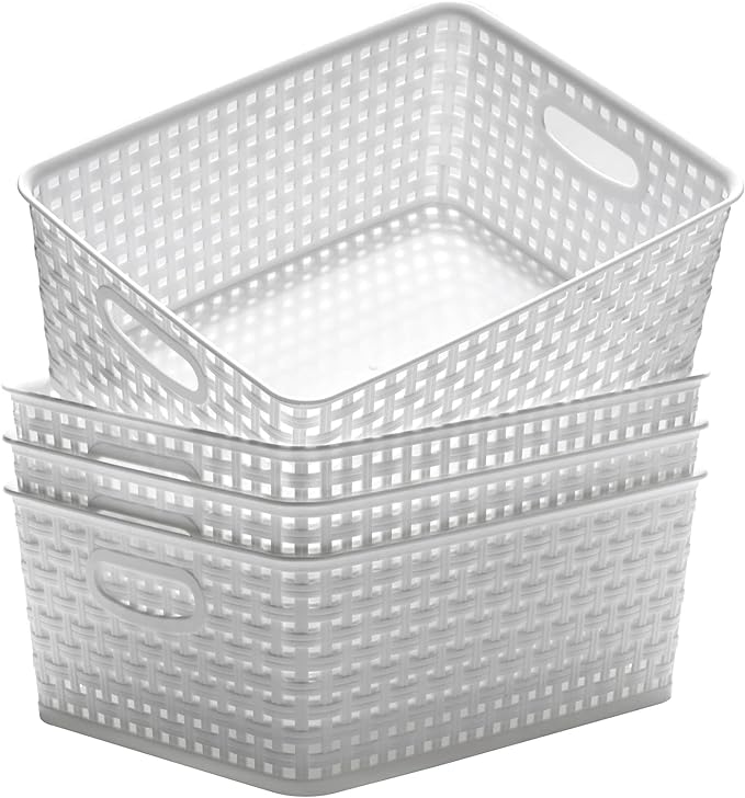 Plastic Storage Baskets,11.4X8.9X4.7",Pack of 4 (White)