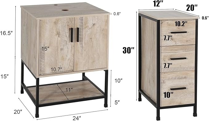 eclife 48" Bathroom Vanity Sink Combo Modern Metal Stand Cabinet W/Bottom Shelf & Storage Side Cabinets Blue Boat Vessel Sink & Water Save Faucet & Pop Up Drain, Oak (A29BU)