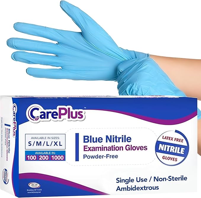 CARE PLUS Nitrile Gloves for Medical Use - Powder & Latex-Free - Black/Blue - S, M, L, XL - 100, 200, 1000