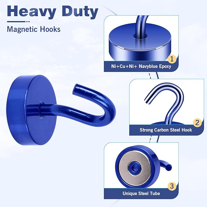 Neosmuk Magnetic Hooks, Cruise Ship Essentials, 4lb+ Heavy Duty Magnetic Hooks for Cruise Cabins, Refrigerator, Grill, Hanging, and Travel | Extra Strong Must-Haves Magnet Hook,Navyblue,Pack of 4