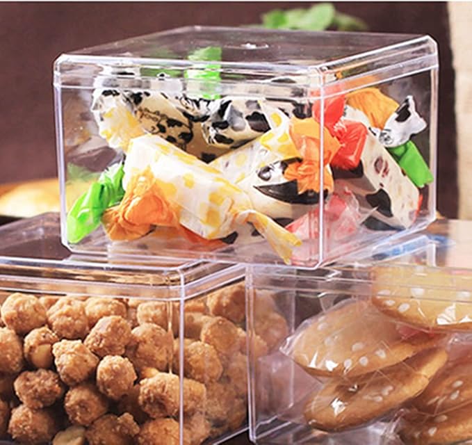 Acrylic Box 2 Packs Clear Display Box Plastic Square Cube Acrylic Storage Containers Wedding Candy Box for Jewelry Collectibles, Minerals,Figurines 4x4x2.4Inch/100x100x60mm